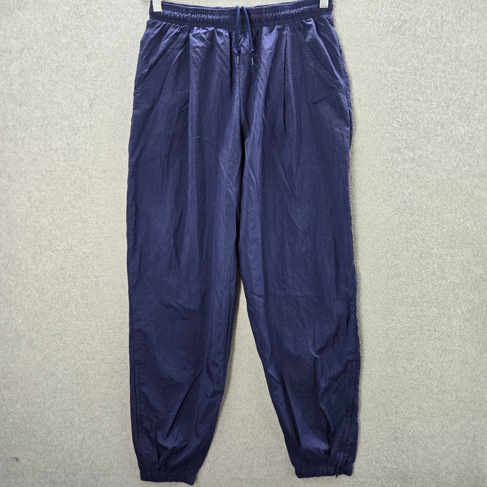 VINTAGE Nike Men Activewear Pants Large Blue Y2K Windbreaker Logo Swoosh